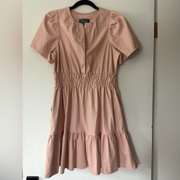 Anthropologie Dresses & Skirts - Anthropologie Dress The Somerset Vegan Leather Mini Size Small Pink Fit & Flare